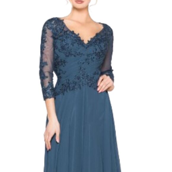 NWT Marsoni by Colors M237 Chiffon Mother of the Bride Dress Peacock Size 16 - Picture 3 of 9